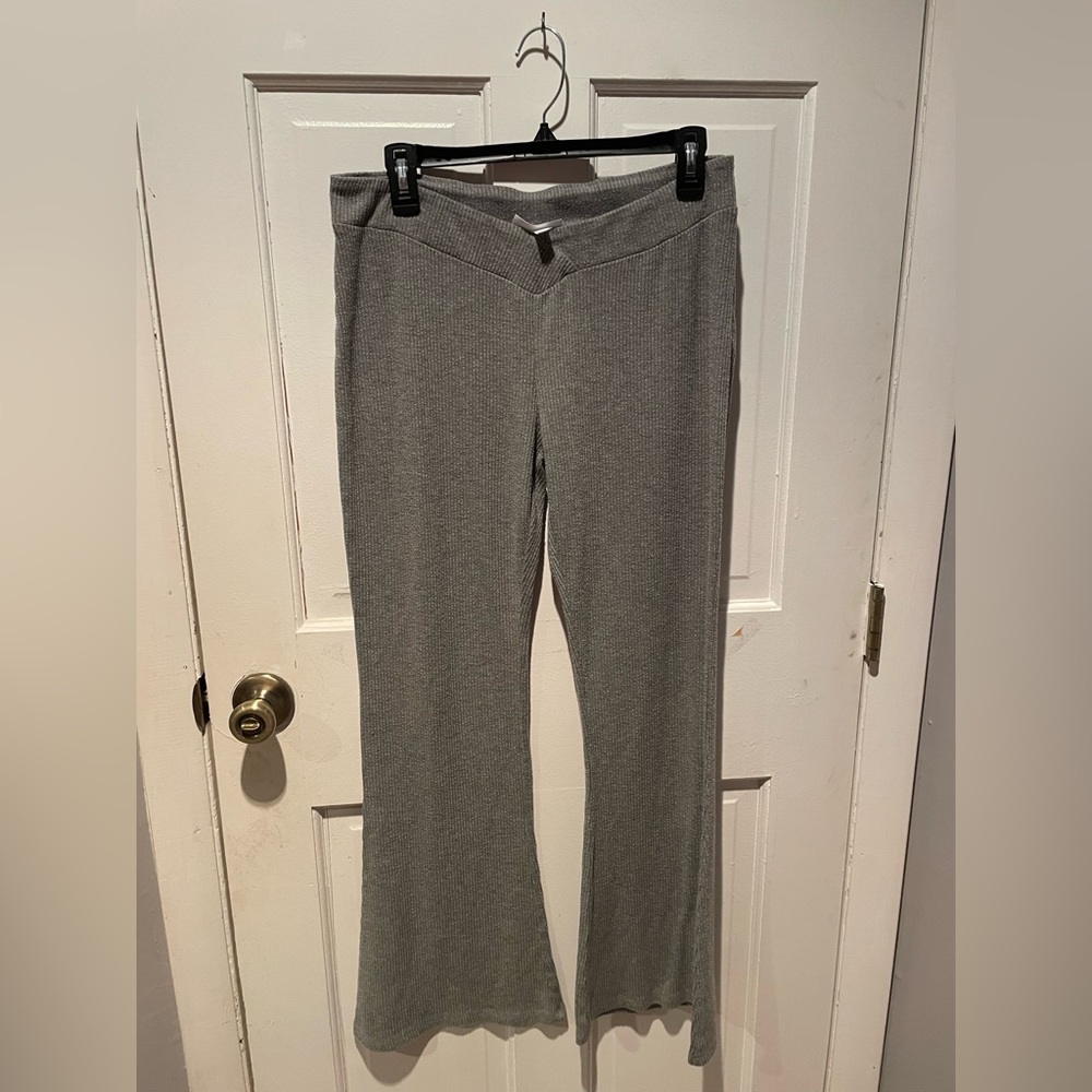 Gray Ribbed Flare Pants